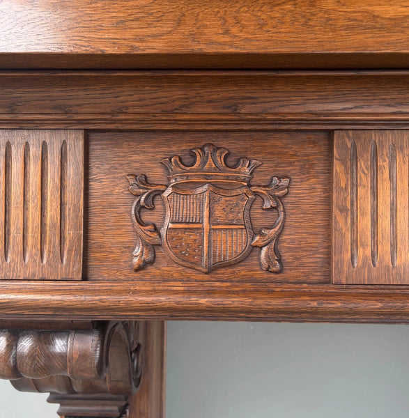 82" Large Vintage Renaissance Revival Oak Fireplace Surround/Mantel w/Figures