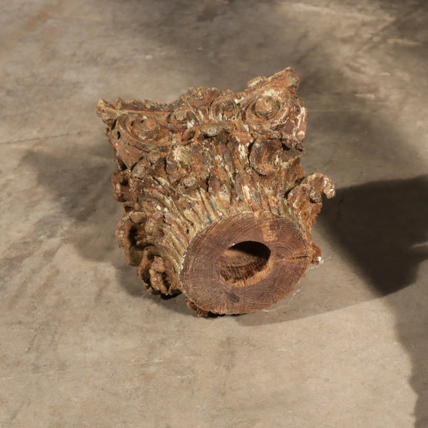 Antique French Solid Oak Highly Carved Corinthian Fireplace Side Pillars Rustic