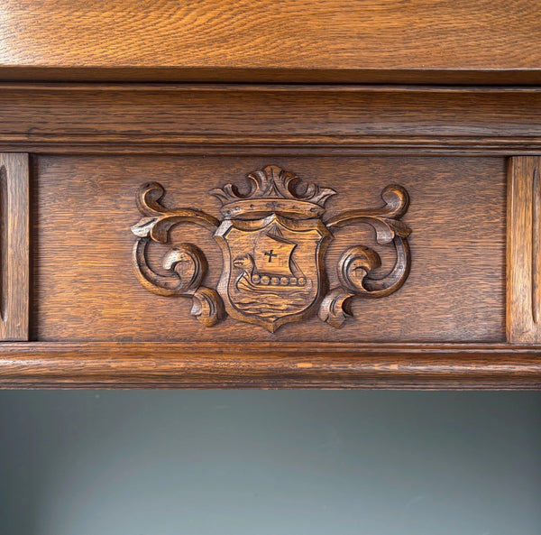 82" Large Vintage Renaissance Revival Oak Fireplace Surround/Mantel w/Figures