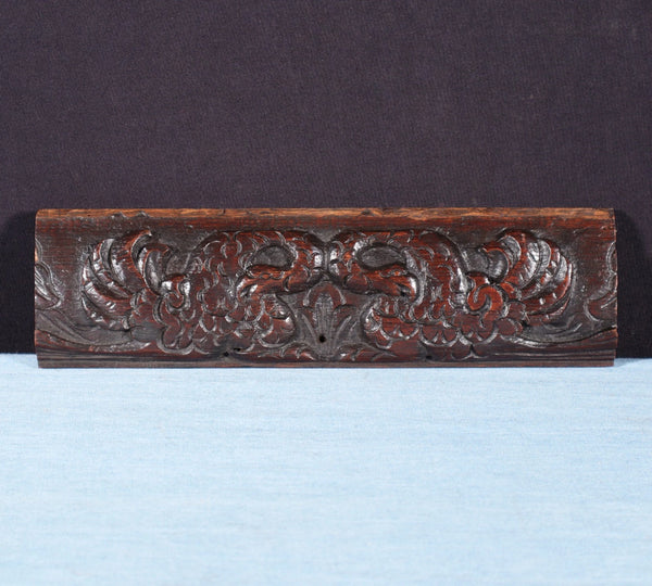 9" Wide French Antique Solid Oak Wood Highly Carved Decorative Panel