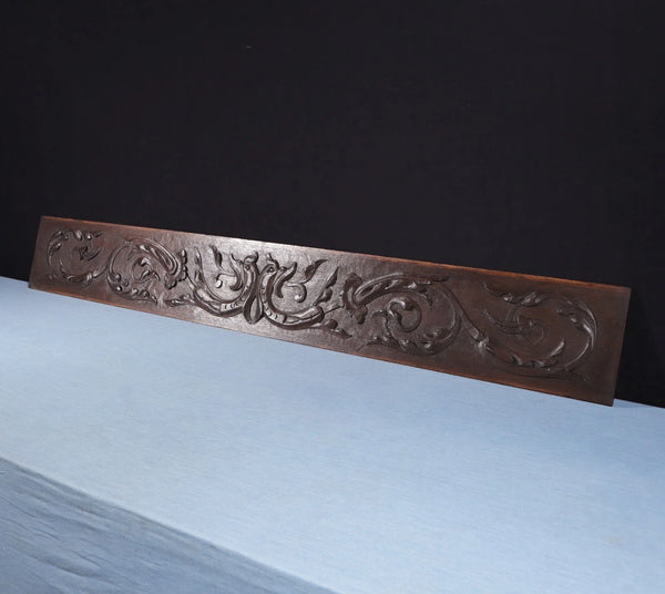 59" Wide Large Antique French Solid Oak Wood Panel/Crest Pediment w/Carvings