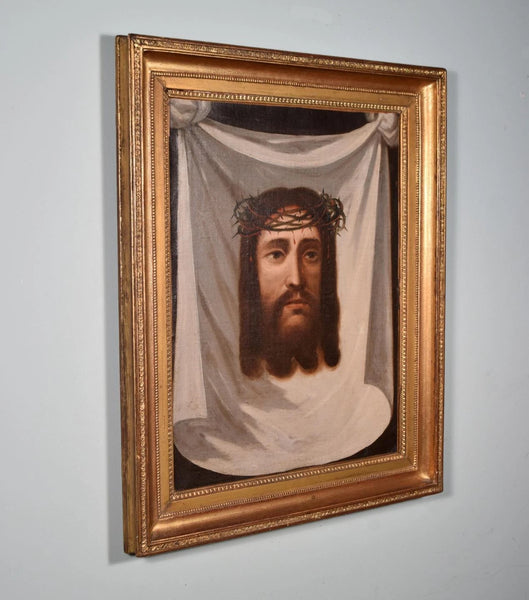 Antique Framed Oil on Canvas Painting of The Shroud Of Turin/Holy Shroud/Jesus