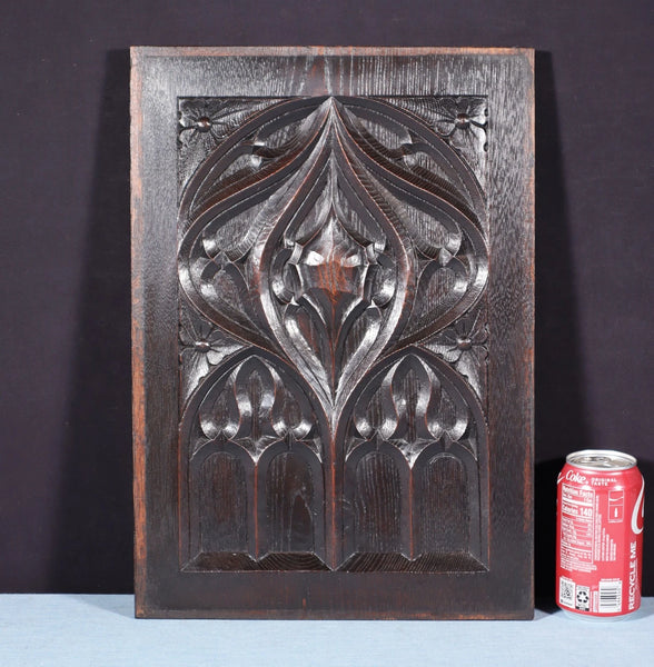 French Antique Gothic Revival Panel in Solid Chestnut Wood Salvage Late 1800's