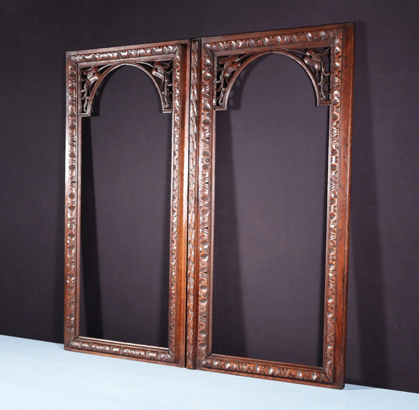 42" Tall Pair of Antique French Cabinet Door Frames in Solid Oak Wood Salvage