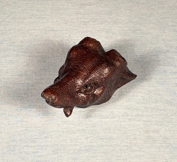 5" Tall French Antique Highly Carved Deer Head in Solid Oak Wood Trim Piece