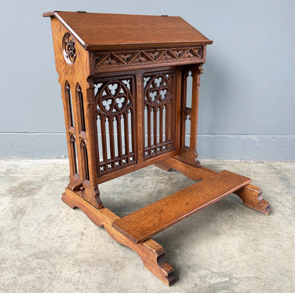 Antique French Gothic Revival Oak Wood Prie Dieu/Kneeler/Prayer Christianity