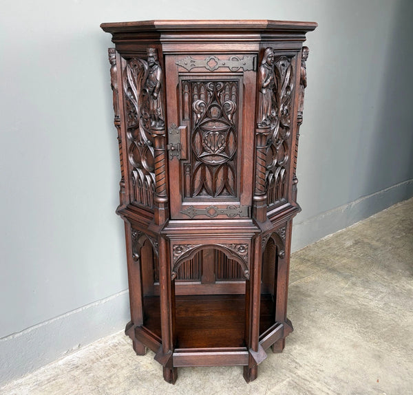 Vintage French Gothic Revival Cabinet/Console/Sideboard, Highly Carved Oak Wood