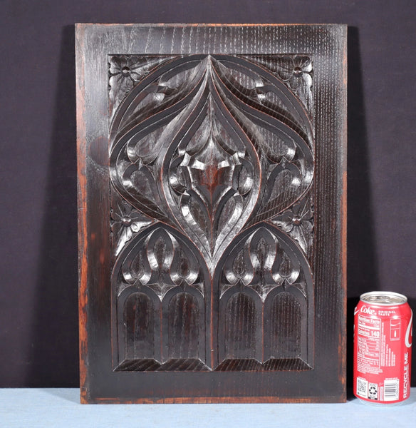 French Antique Gothic Revival Panel in Solid Chestnut Wood Salvage Late 1800's