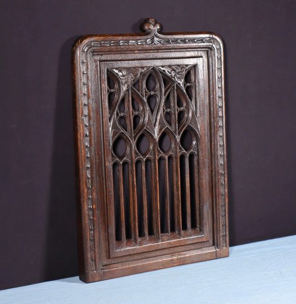 French Antique Gothic Revival Panel in Solid Oak Wood Salvage Early 1900's