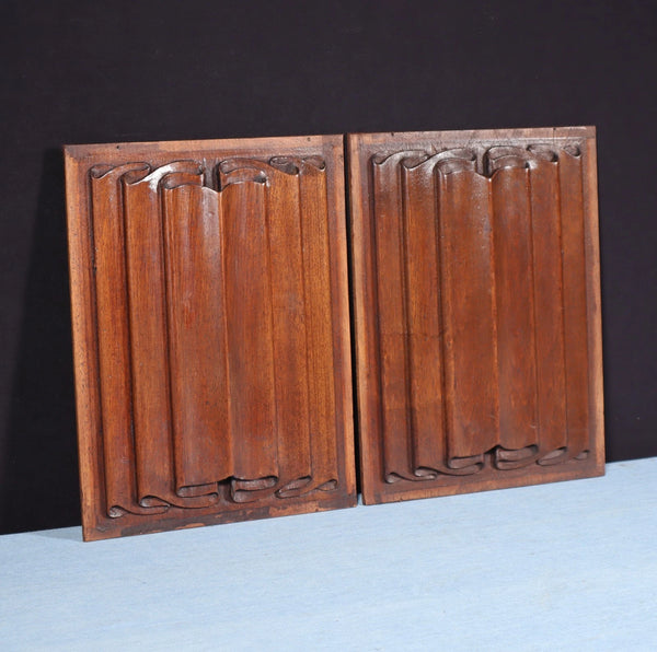Antique Pair of French Gothic Revival Panels in Walnut w/Linen Fold Carvings