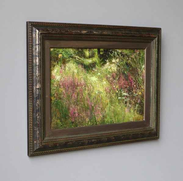 Antique European Impressionist Oil on Linen Painting of Wild Lavender