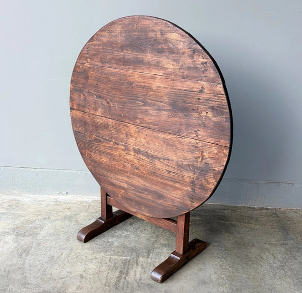 Antique French Solid Oak and Pine Rustic Wood Wine Tasting Table with Tilt Top