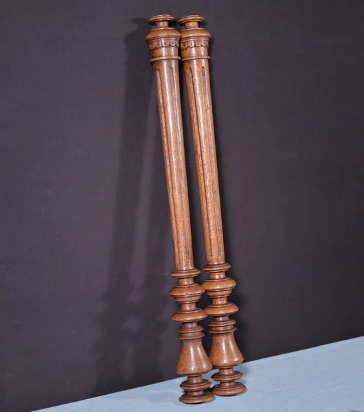 Pair of 26" French Antique Solid Oak Wood Gothic Posts/Pillars/Columns