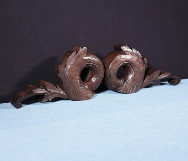 8" Wide Pair of Highly Carved Solid Oak Wood French Trim Pieces Salvage