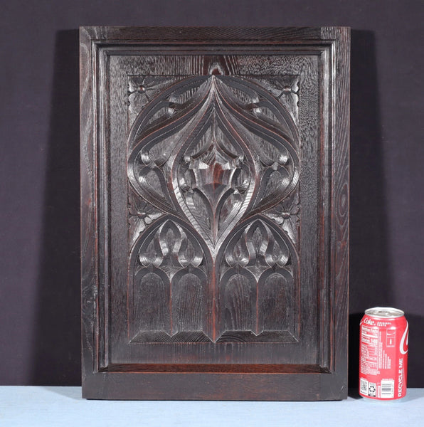 French Antique Gothic Revival Panel in Solid Chestnut Wood Salvage Late 1800's