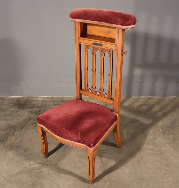 Antique French Gothic Revival Solid Oak Upholstered Prayer Chair (Prie Dieu)