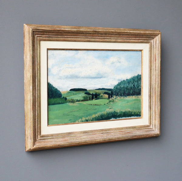 24" Wide Framed Antique Oil/Canvas Painting of a Belgian Landscape