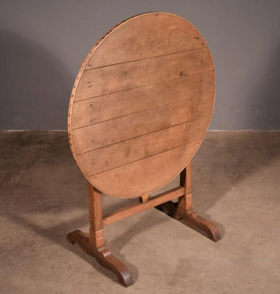 Antique French Solid Oak and Ash Rustic Wood Wine Tasting Table Tilt Top