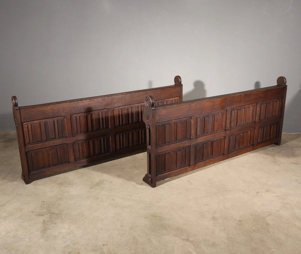 Pair of 79" Long Antique Gothic Revival Solid Oak Wood Prayer Church Rails