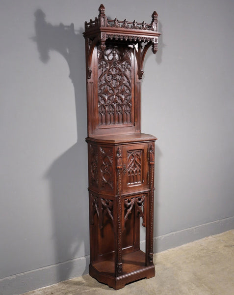 88" Tall Antique French Walnut Gothic Cabinet/ Cupboard/ Display Stand/Pedestal