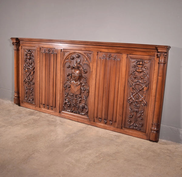 88" Wide Antique French Panel/King Size Headboard in Solid Walnut w/Knight
