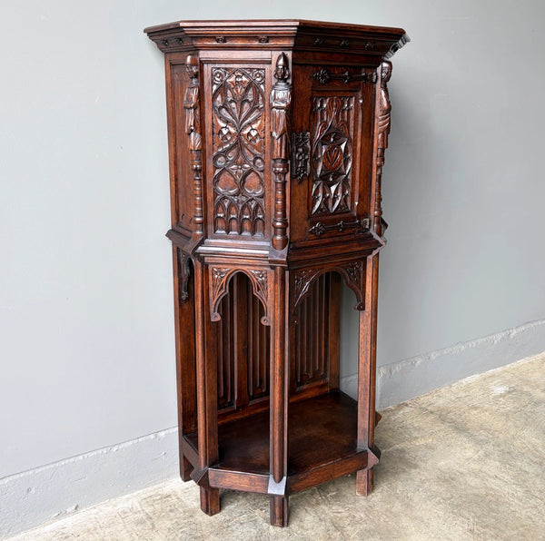 Vintage French Gothic Revival Cabinet/Console/Sideboard, Highly Carved Oak Wood