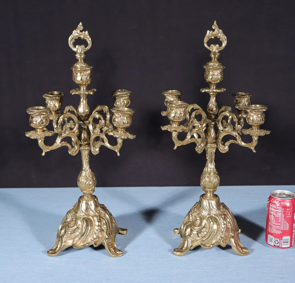 19" Tall Pair of Louis XV Vintage French Bronze Candelabra Candlesticks