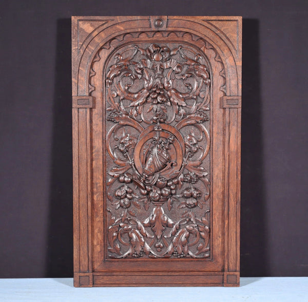 24" Tall Antique French Solid Oak Wood Louis XVI Panel Highly Carved