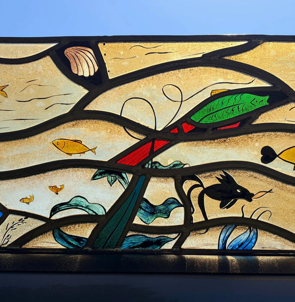Vintage Dutch Stained/Leaded Glass Panel by Lea Steppe Sea Life Themed