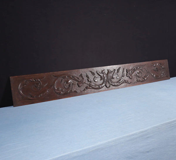 59" Wide Large Antique French Solid Oak Wood Panel/Crest Pediment w/Carvings