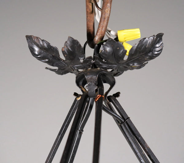 Antique French Art Deco Chandelier with Frosted Glass and Iron Signed by Degué
