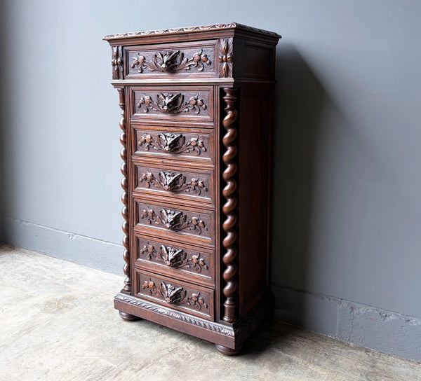 French Antique Solid Oak Wood Seven Drawer Lingerie Chest/Dresser