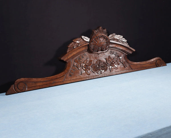 45" Wide Antique French Solid Oak Wood Highly Carved Detailed Crest