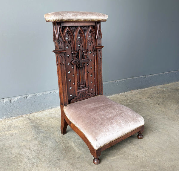 Antique French Solid Oak Wood Church Prie Dieu/Kneeler Christian Highly Carved