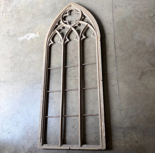 14 Foot Tall XL Antique Belgian Gothic Architectural Solid Oak Window Frame