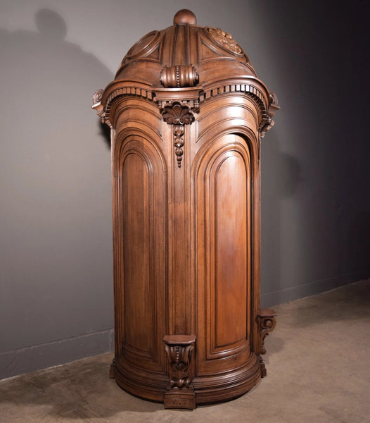 93" Tall Antique French Solid Oak Church Statuary Cabinet with Rotating Door