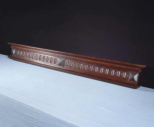 67" Wide Antique French Solid Oak Wood Mantel/Panel/Crest Pediment w/Carvings