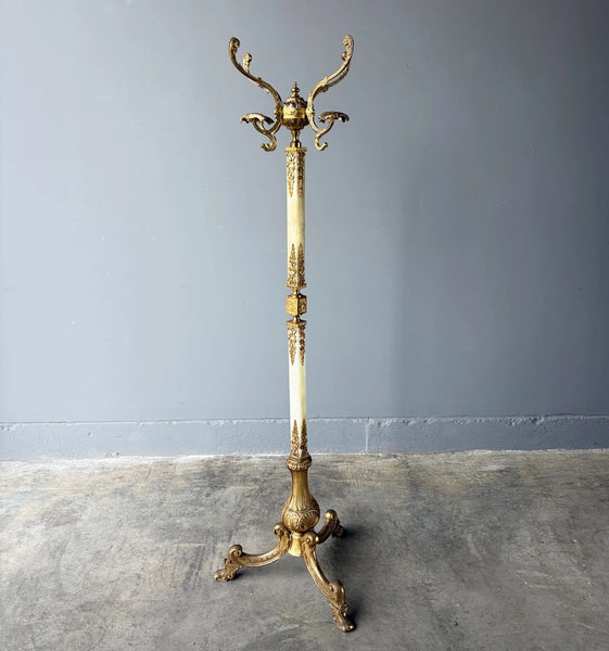 67" Tall Ornate Vintage Brass & Onyx Marble Coat/Hat Rack Hall Tree/Stand