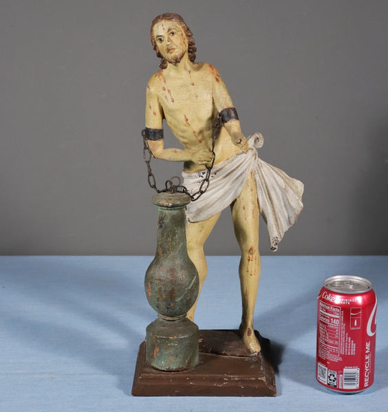 16" Antique Carved/Painted Wood Statue of Christ at the Column of Flagellation
