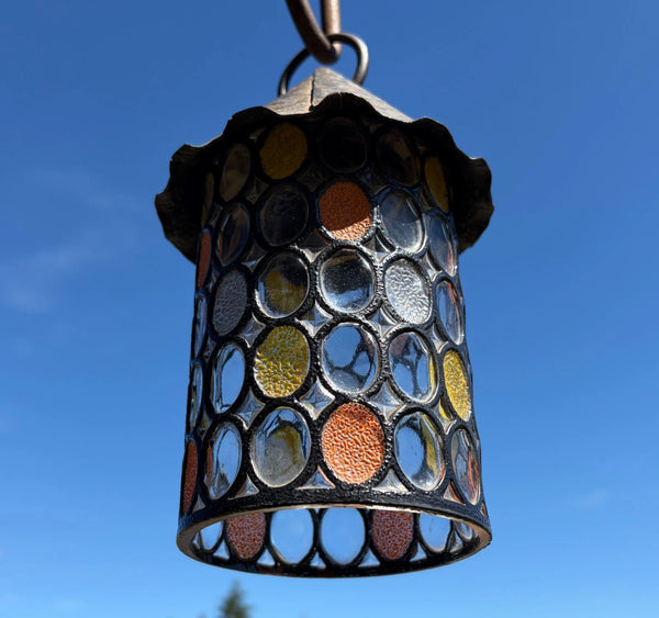 9" Tall Vintage French Iron and Stained Glass Hanging Chandelier/Pendant Lamp
