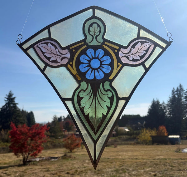16" Tall Antique Belgian Stained/Leaded Glass Panel by Bertrand Bardenhewer