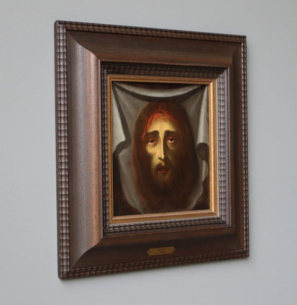 Antique Framed Oil on Copper Painting of The Shroud Of Turin/Holy Shroud/Jesus