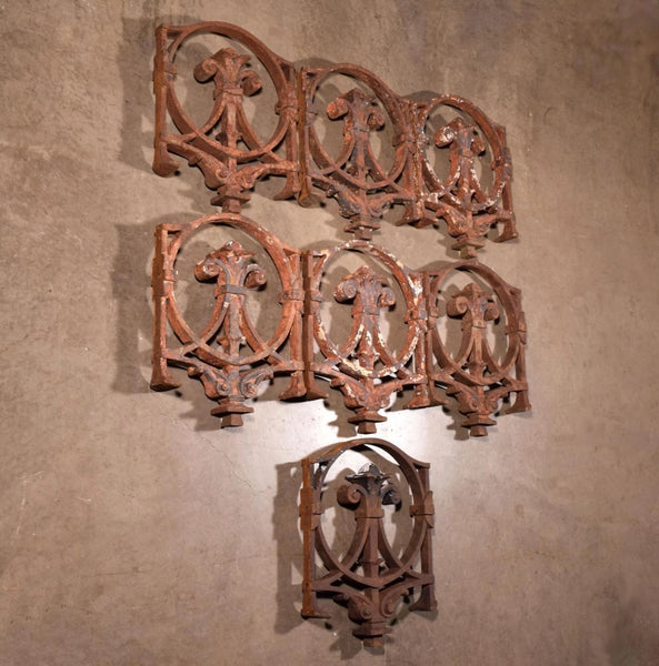 Set of 7 Matching 20" Tall French Cast Iron Panels/Fence Ornament "Fleur De Lis"