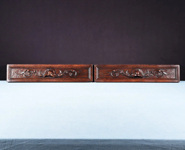 20" Wide Pair of Antique Carved Drawer Panels/Trim in Solid Oak Wood