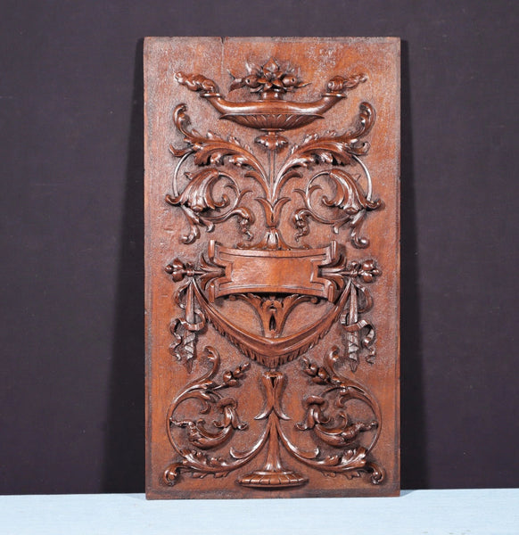 17" Tall French Antique Solid Walnut Wood Highly Carved Panel Salvage