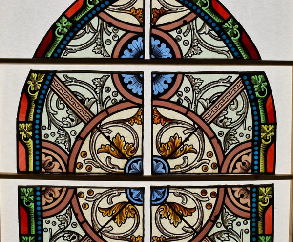 59" Tall Impressive Antique French Stained Glass Church Window Early 1800's
