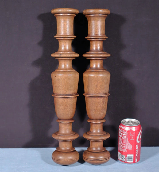 17" Tall Pair of French Antique Solid Walnut Wood Posts/Pillars/Trim Salvage