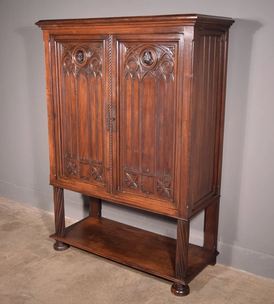 Large Antique French Gothic Revival Cabinet Highly Carved in Walnut Wood