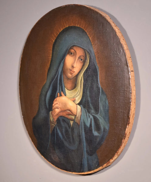 Antique Oil on Canvas Painting of The Virgin Mary by Tommaso Gherardini