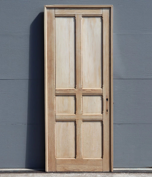 86" French/Belgian Antique 6 Panel Stripped, Sanded Wood Door